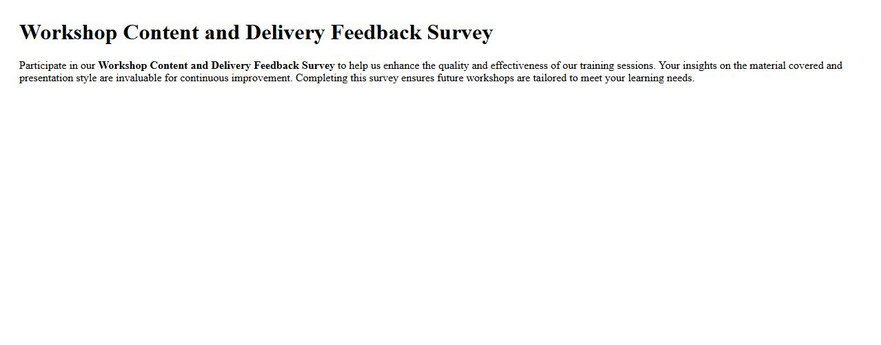 Workshop content and delivery feedback survey image preview