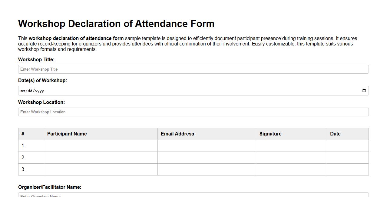 Workshop declaration of attendance form sample template image preview