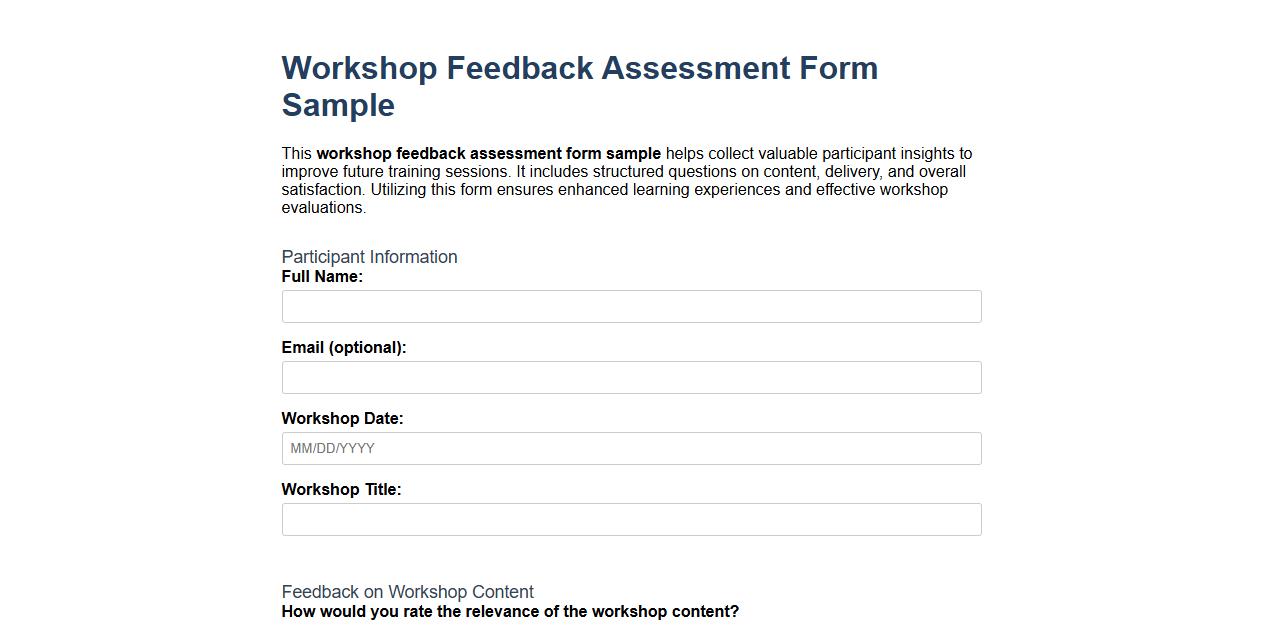 workshop feedback assessment form sample image preview