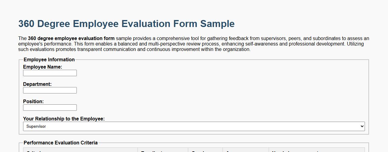 360 degree employee evaluation form sample image preview
