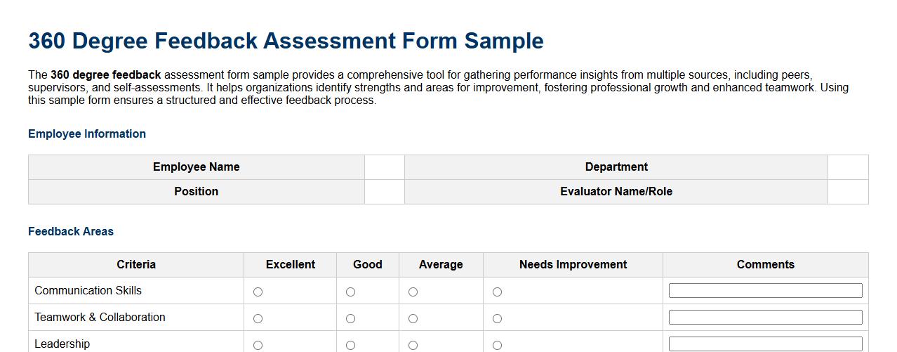 360 degree feedback assessment form sample image preview