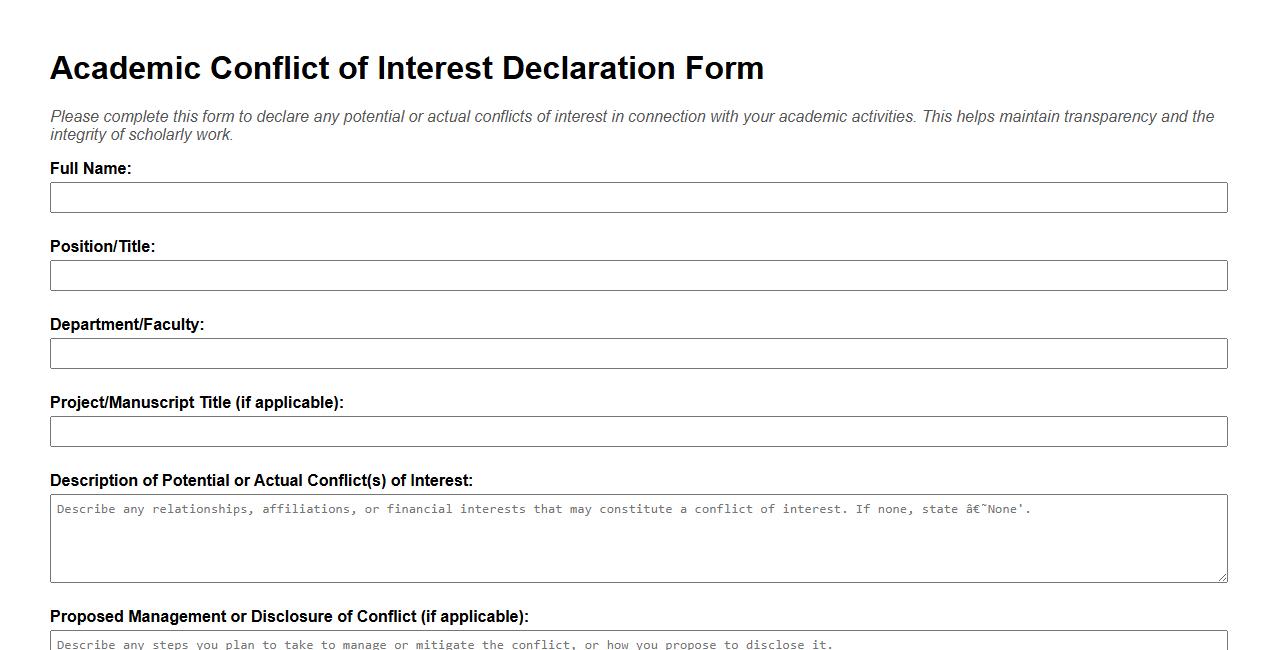 academic conflict of interest declaration form sample image preview