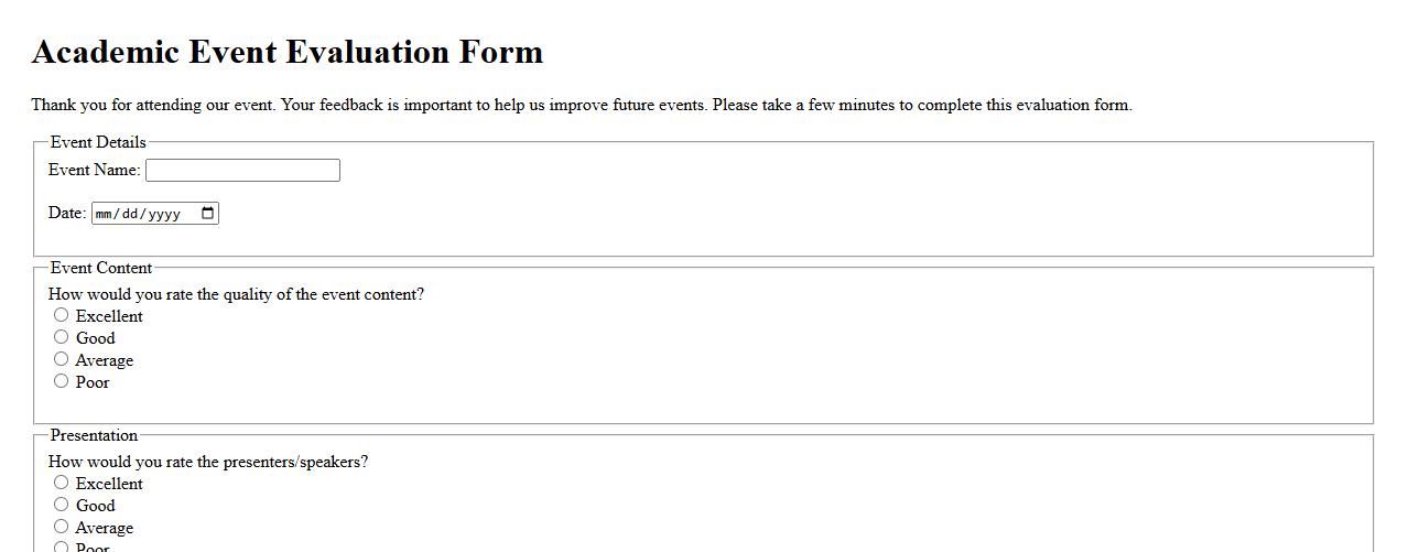 academic event evaluation form sample for students image preview