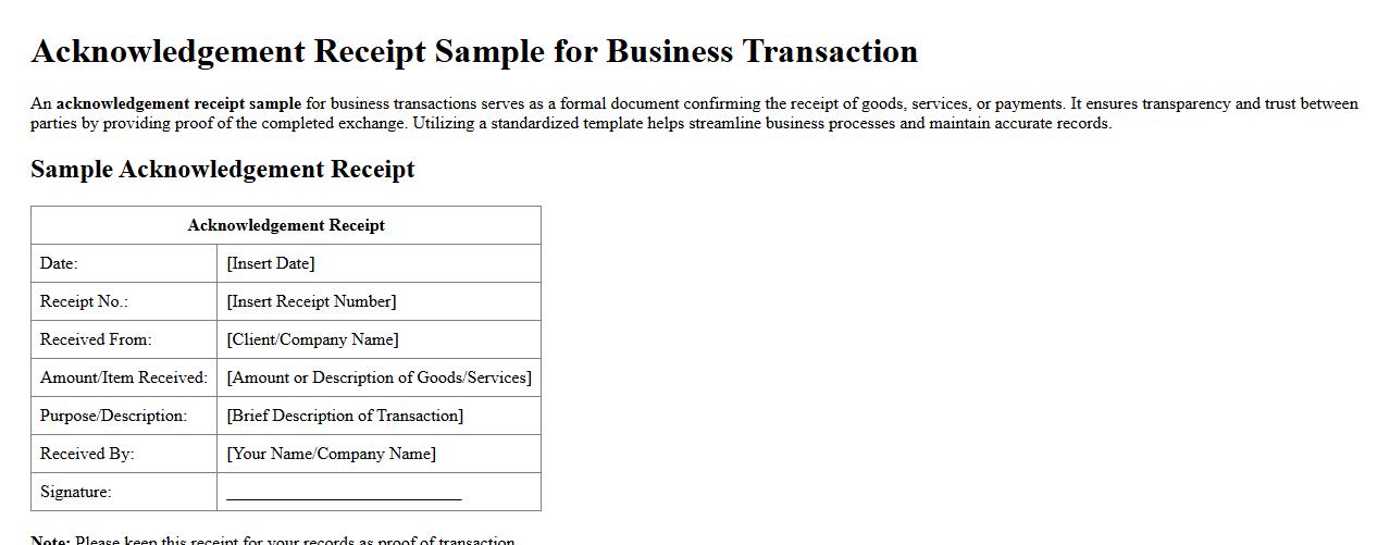 Acknowledgement receipt sample for business transaction image preview