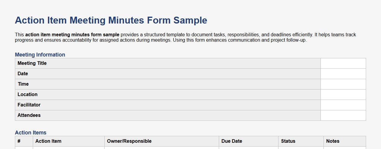 action item meeting minutes form sample image preview