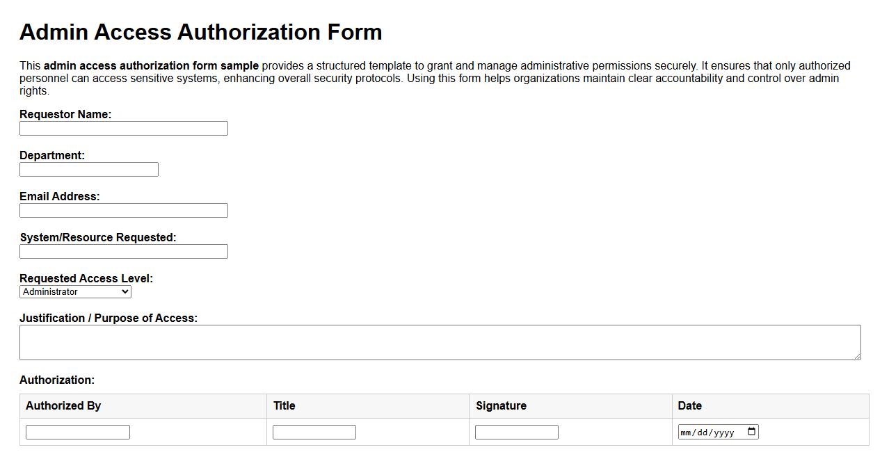 admin access authorization form sample image preview