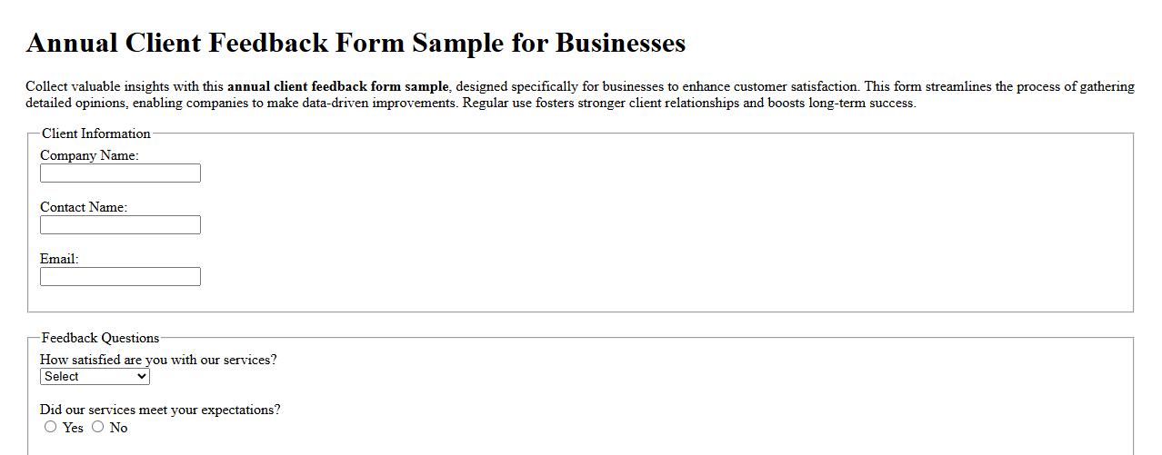 Annual client feedback form sample for businesses image preview