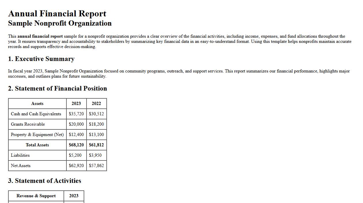 Annual financial report sample for nonprofit organization image preview