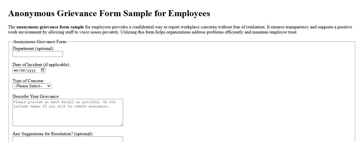 Anonymous grievance form sample for employees image preview