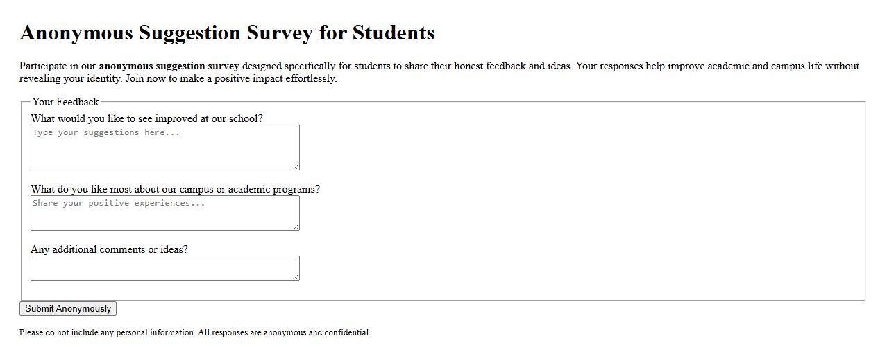anonymous suggestion survey for students image preview