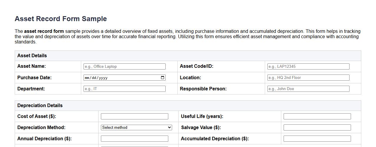 asset record form sample with depreciation details image preview