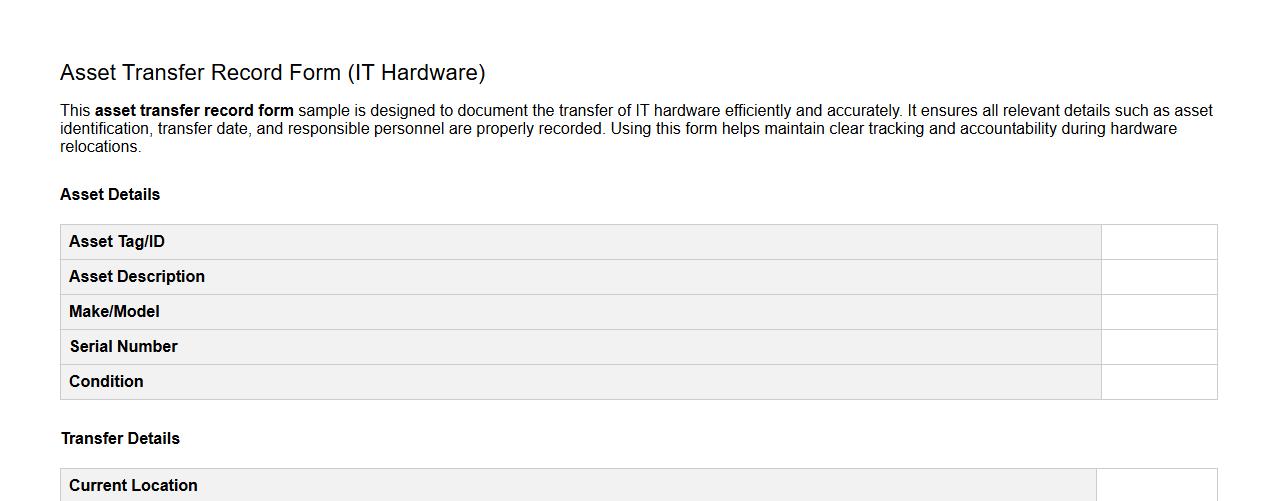 Asset transfer record form sample for IT hardware transfer image preview