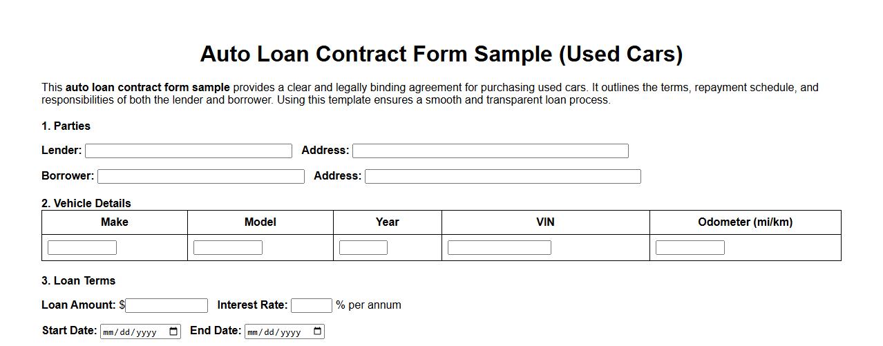 auto loan contract form sample for used cars image preview