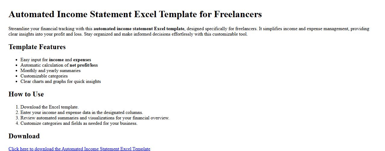automated income statement excel template for freelancers image preview