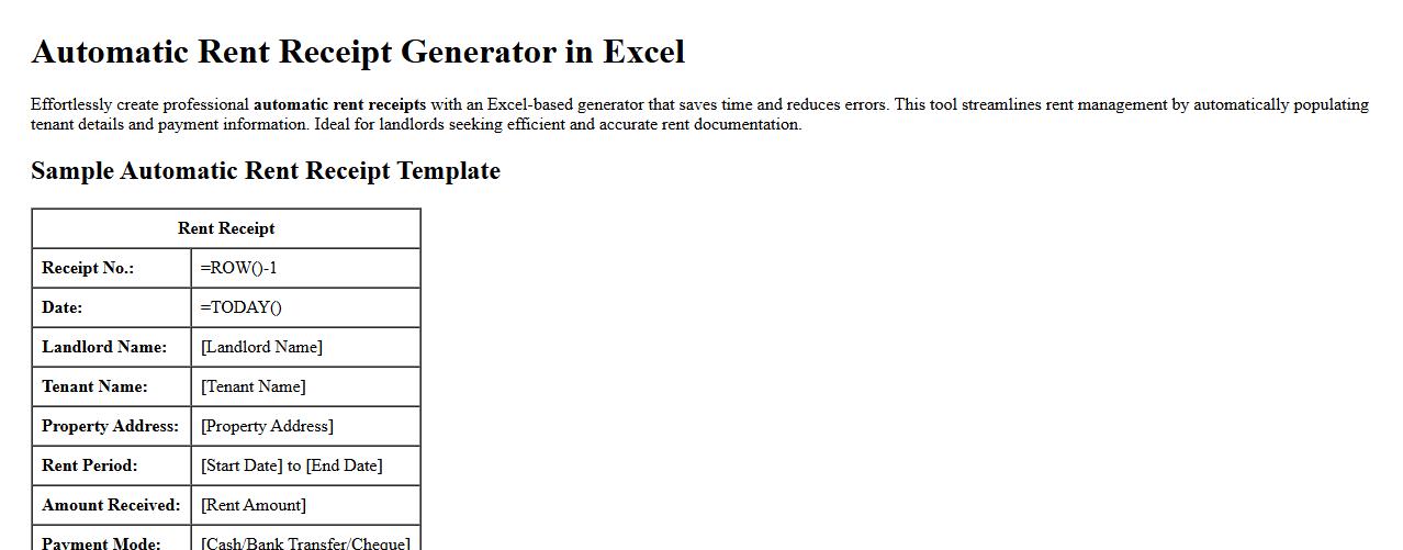 automatic rent receipt generator in excel image preview
