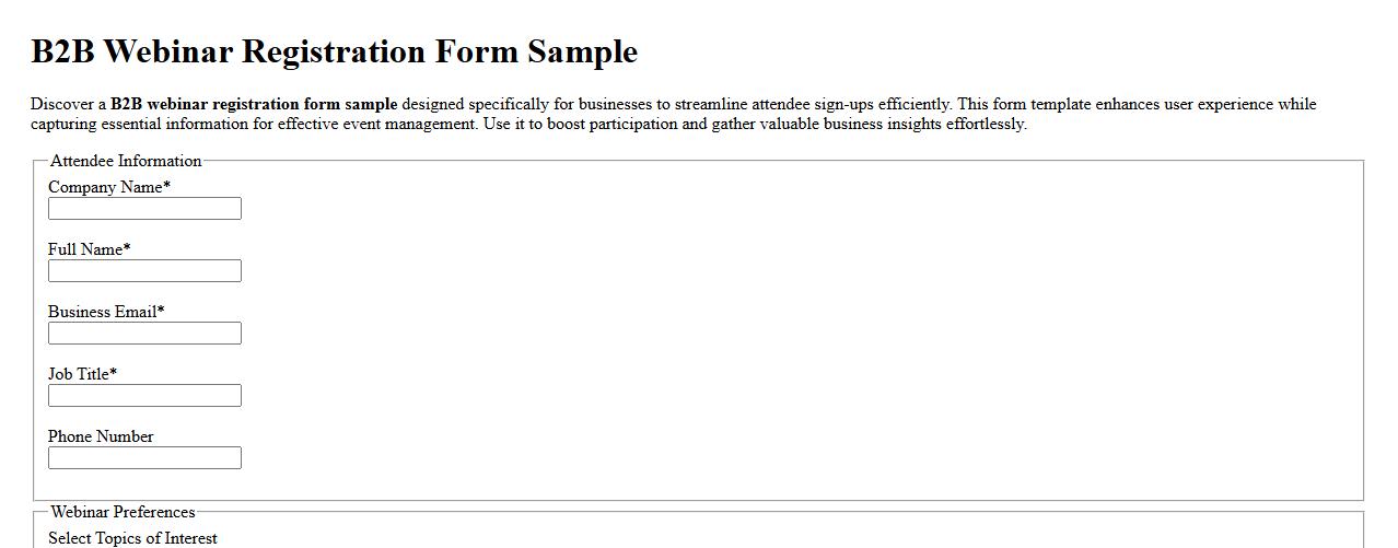 B2B webinar registration form sample for businesses image preview