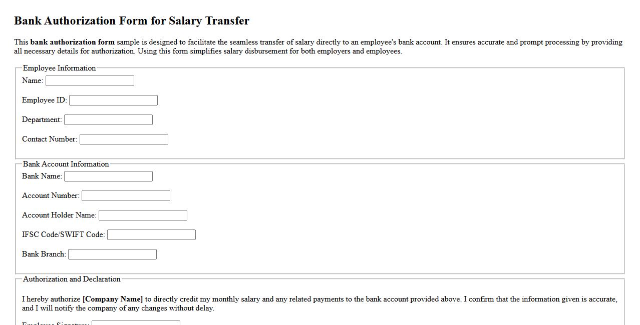 bank authorization form sample for salary transfer image preview