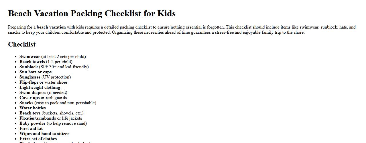 beach vacation packing checklist for kids image preview