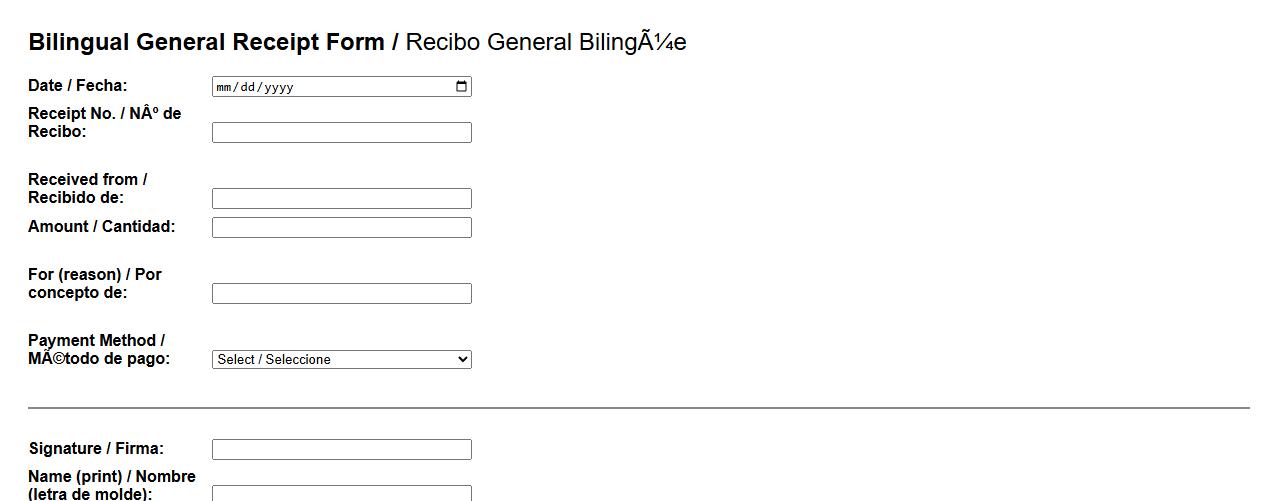 bilingual general receipt form sample English Spanish image preview