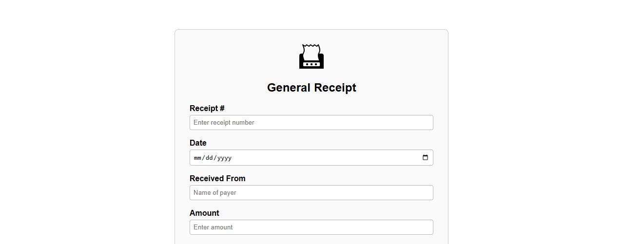 Blank general receipt template with customizable fields image preview