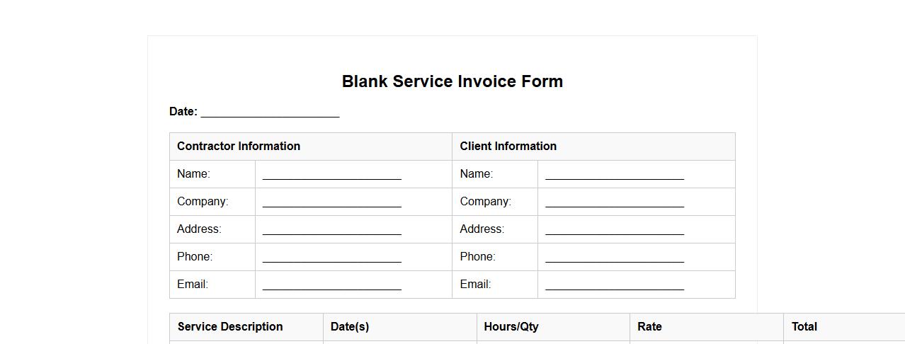 Blank service invoice form sample for contractors image preview