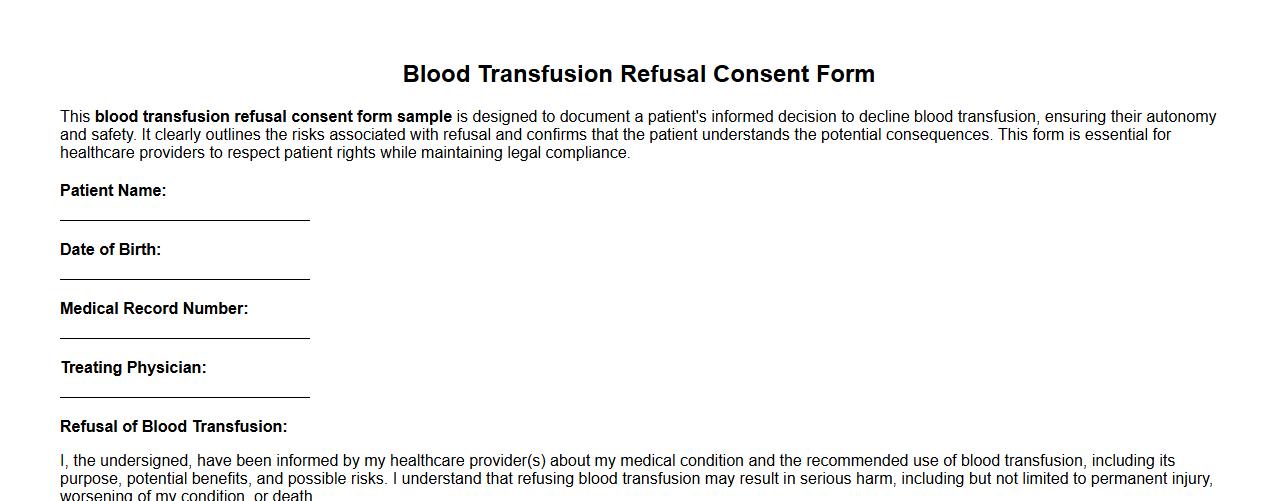 blood transfusion refusal consent form sample image preview