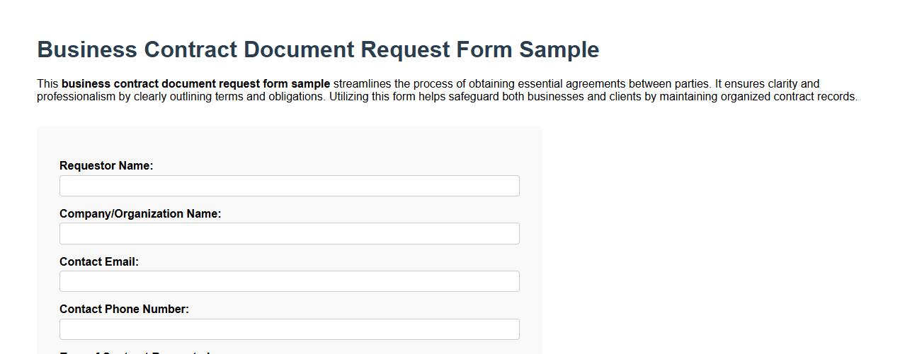 Business contract document request form sample image preview