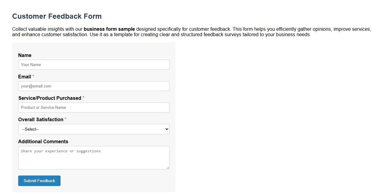 business form sample for customer feedback image preview