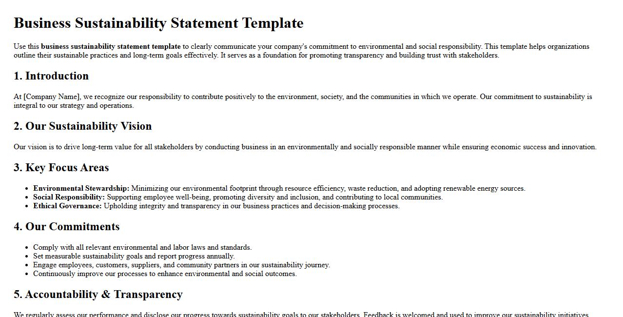 Business sustainability statement template for companies image preview