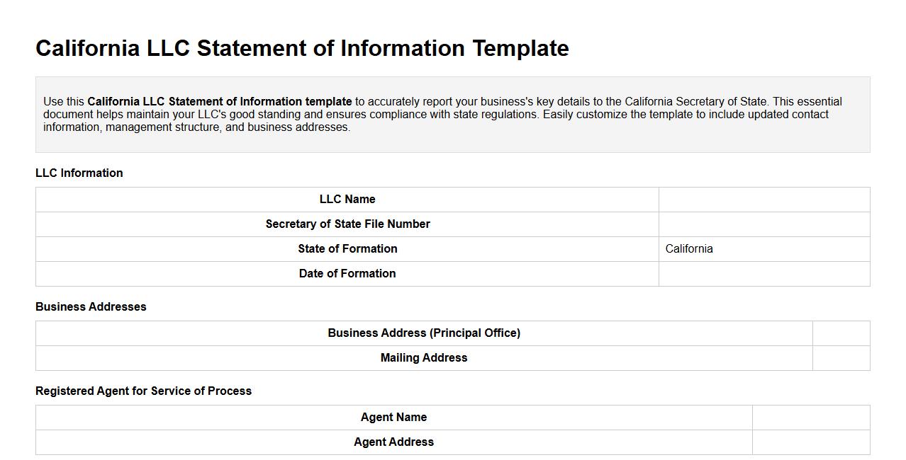 California LLC Statement of Information template image preview