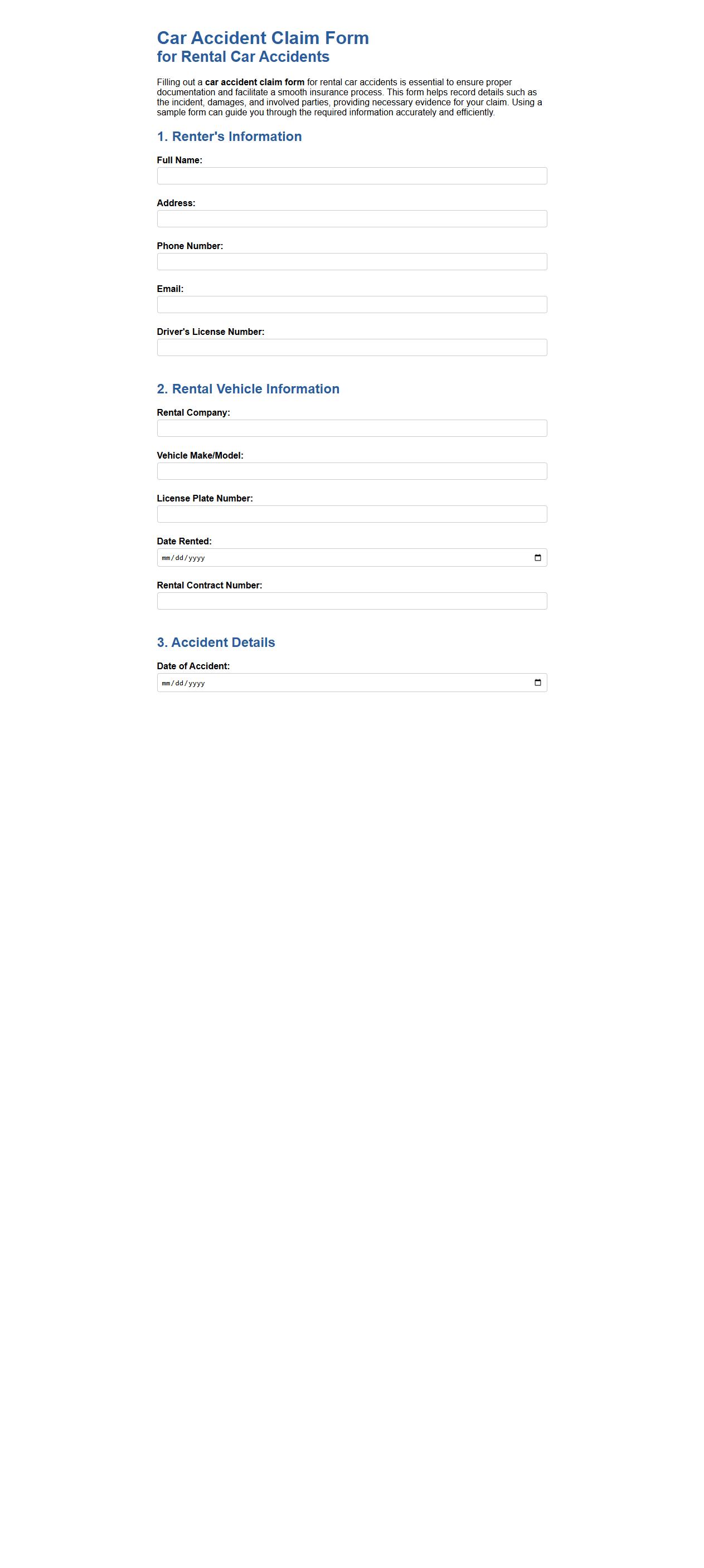 Car accident claim form sample for rental car accidents image preview