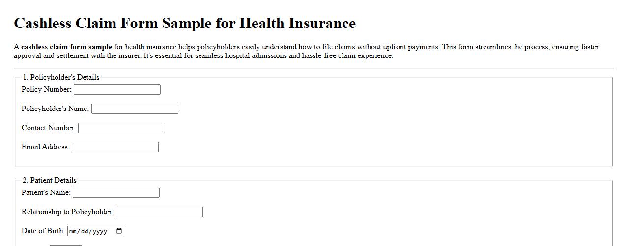 Cashless claim form sample for health insurance image preview