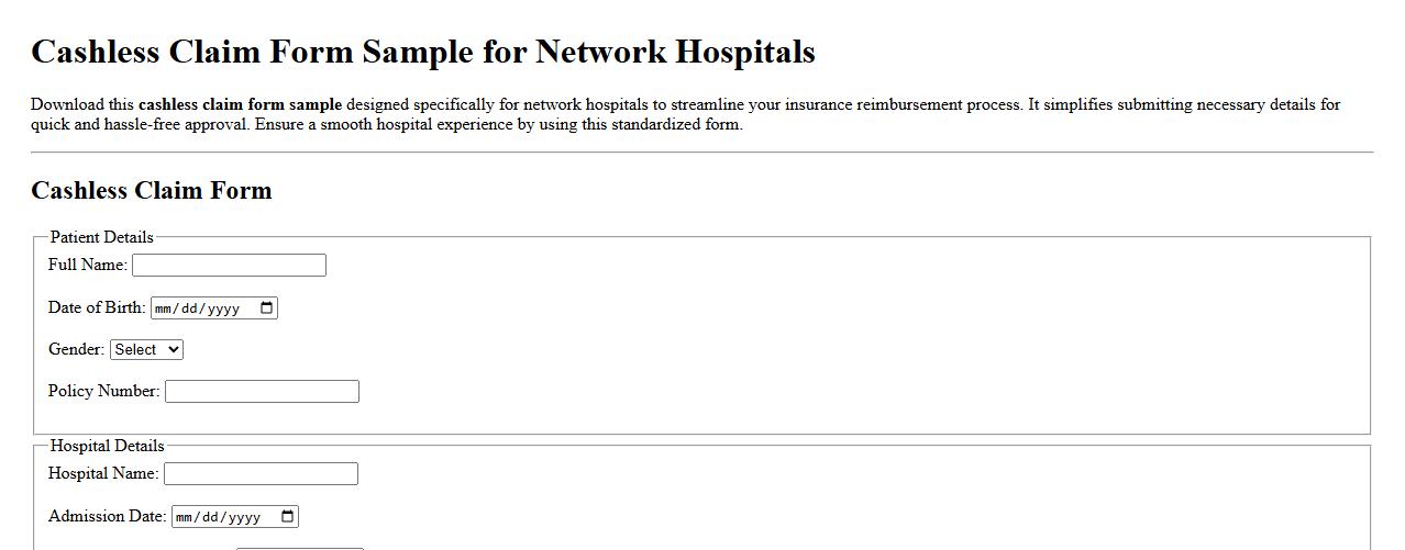 Cashless claim form sample for network hospitals image preview