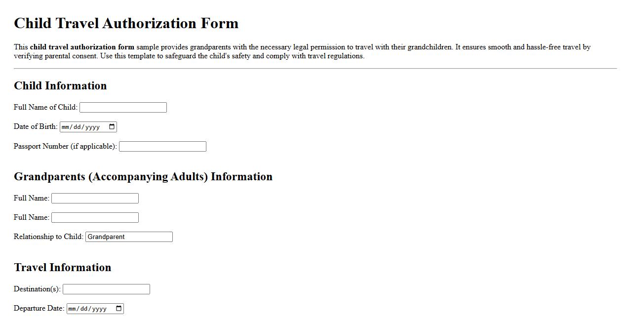 Child travel authorization form sample for grandparents image preview