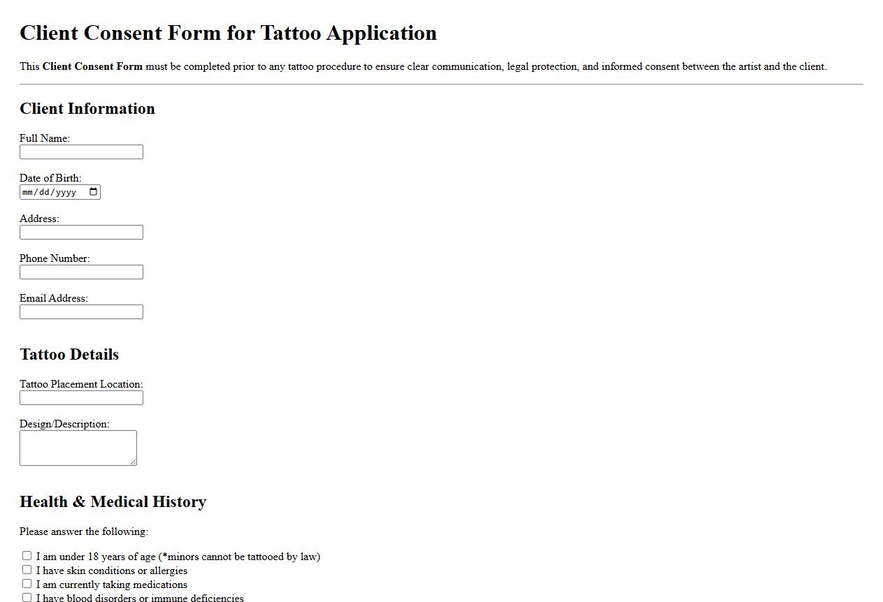 client consent form sample for tattoo application image preview