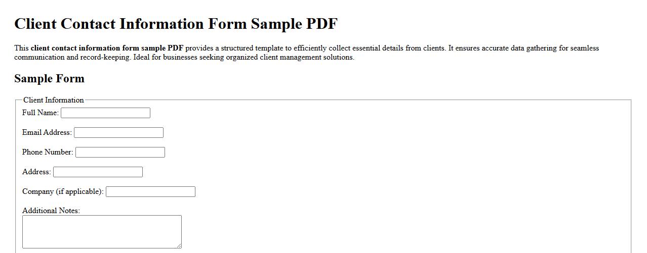 Client contact information form sample PDF image preview
