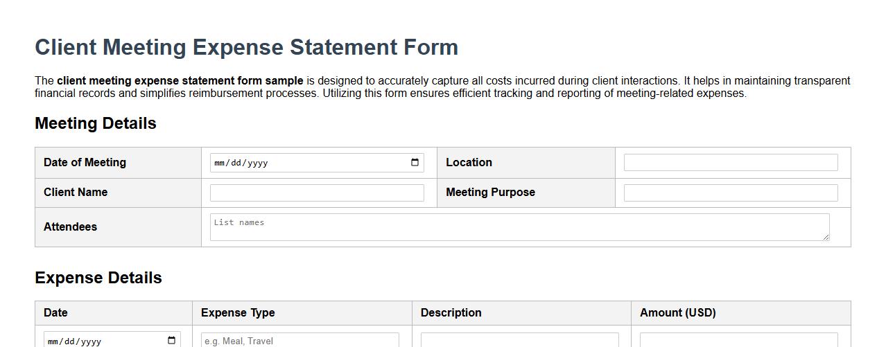 client meeting expense statement form sample image preview