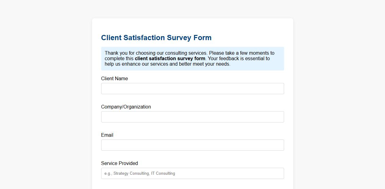 client satisfaction survey form sample for consulting services image preview