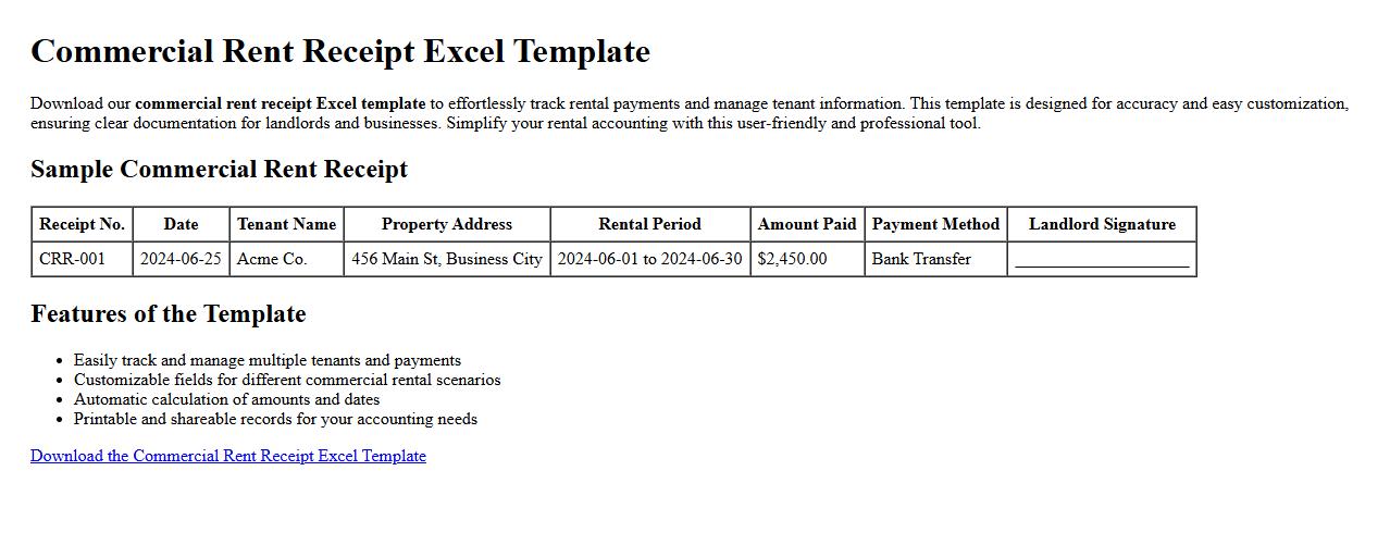 commercial rent receipt excel template image preview
