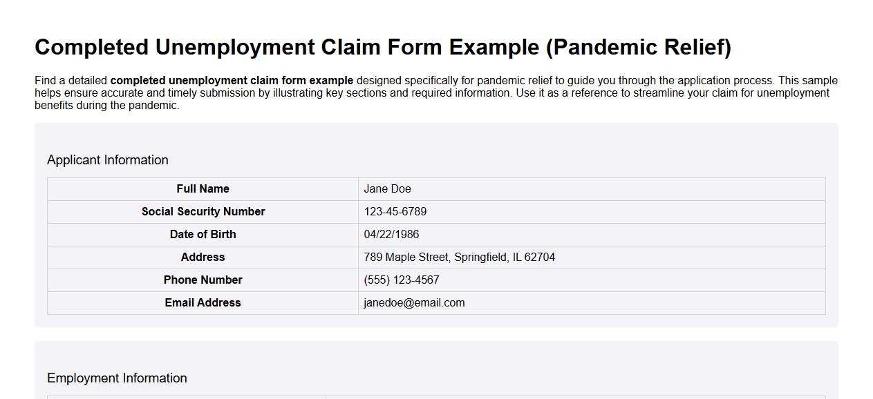 Completed unemployment claim form example for pandemic relief image preview