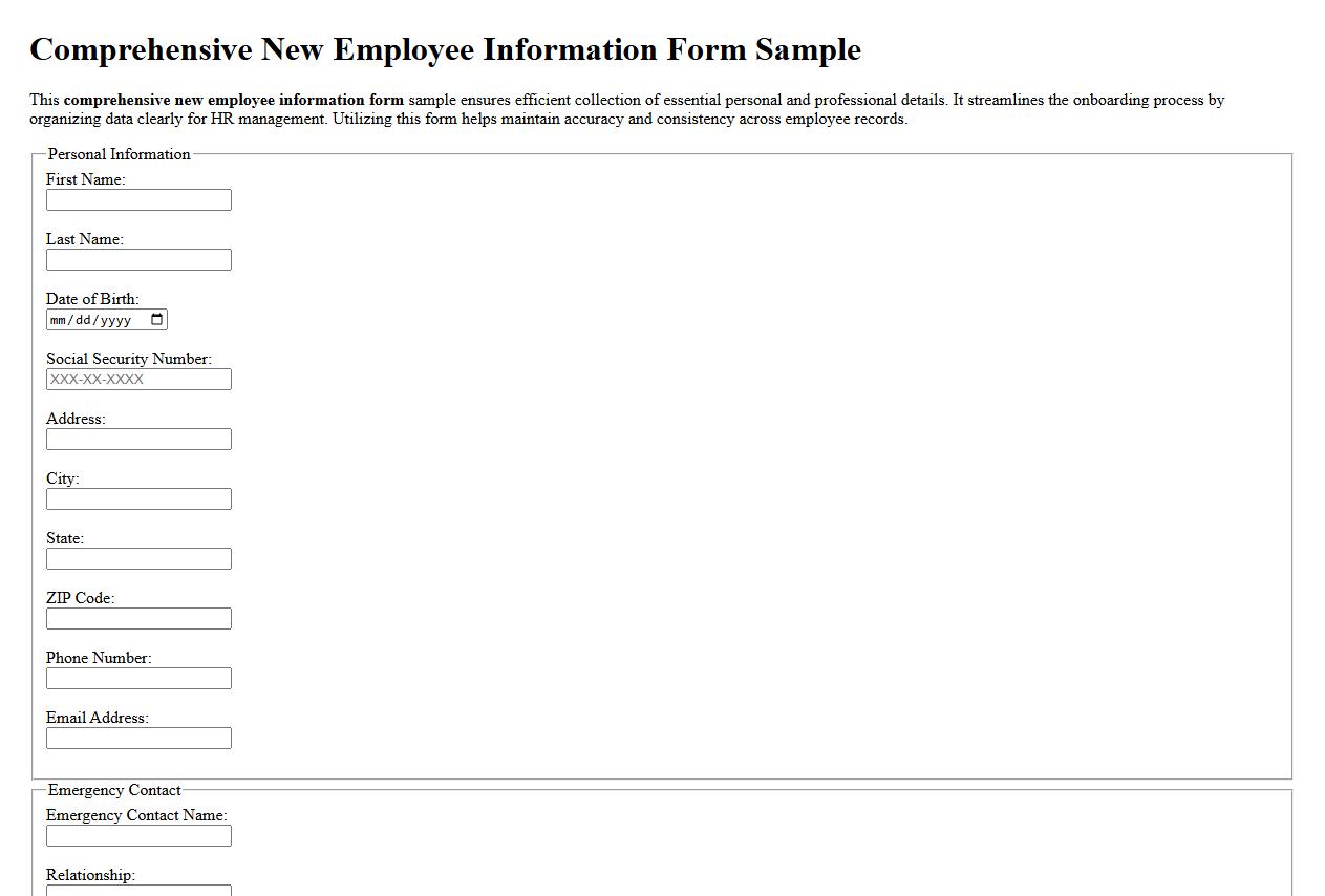 Comprehensive new employee information form sample image preview