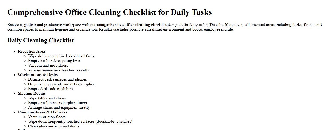 comprehensive office cleaning checklist for daily tasks image preview