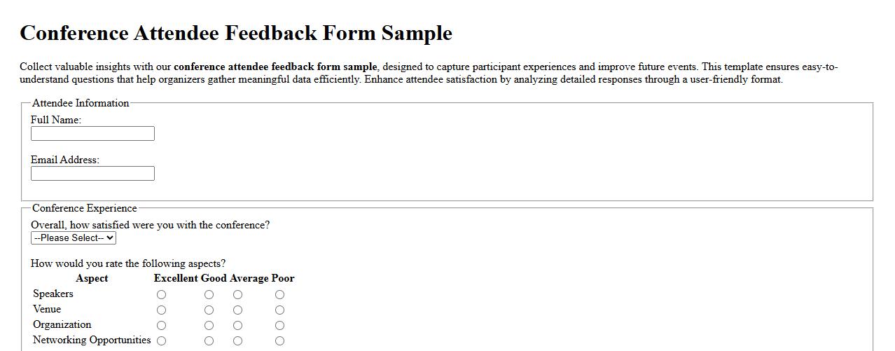 Conference attendee feedback form sample image preview