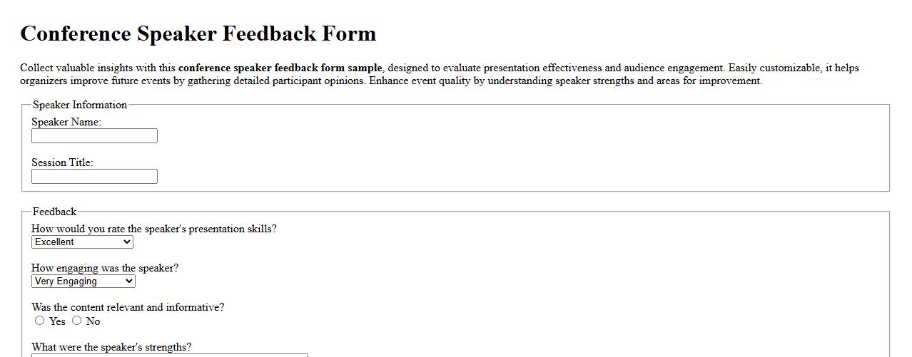 Conference speaker feedback form sample image preview
