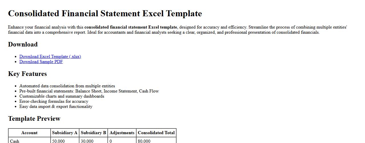 consolidated financial statement excel template image preview
