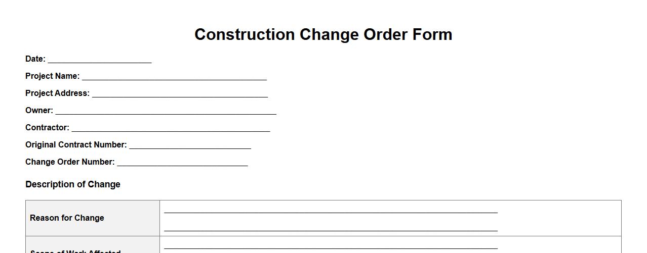 construction change order form sample image preview