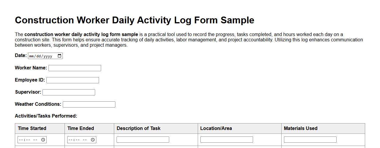 construction worker daily activity log form sample image preview