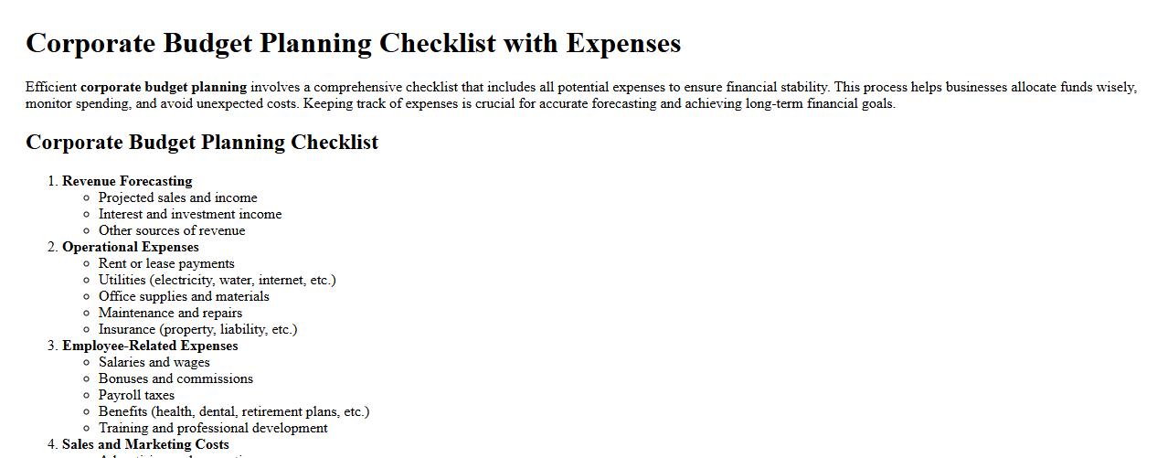 Corporate budget planning checklist with expenses image preview
