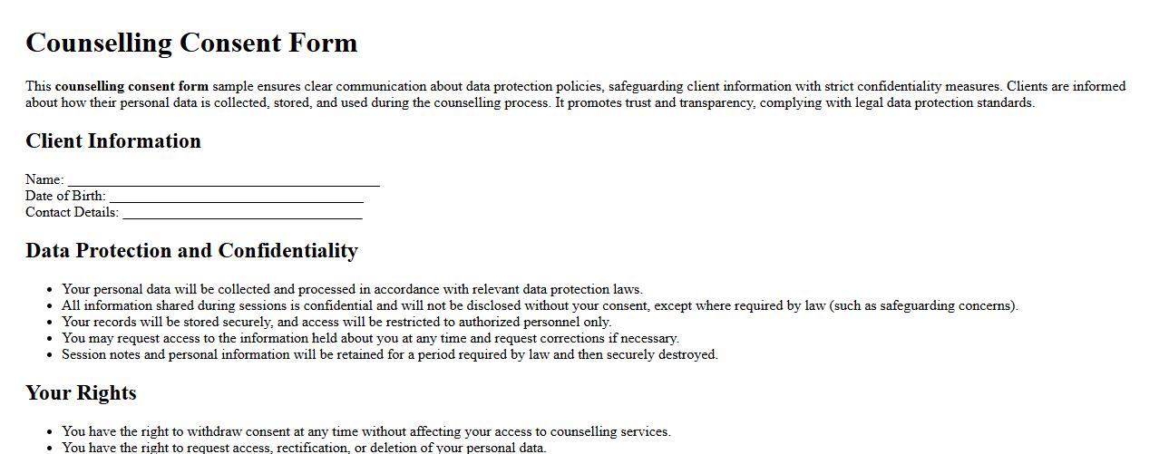 Counselling consent form sample addressing data protection image preview