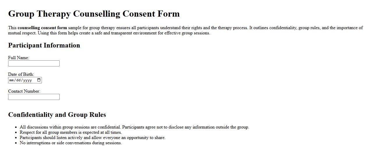 Counselling consent form sample for group therapy image preview